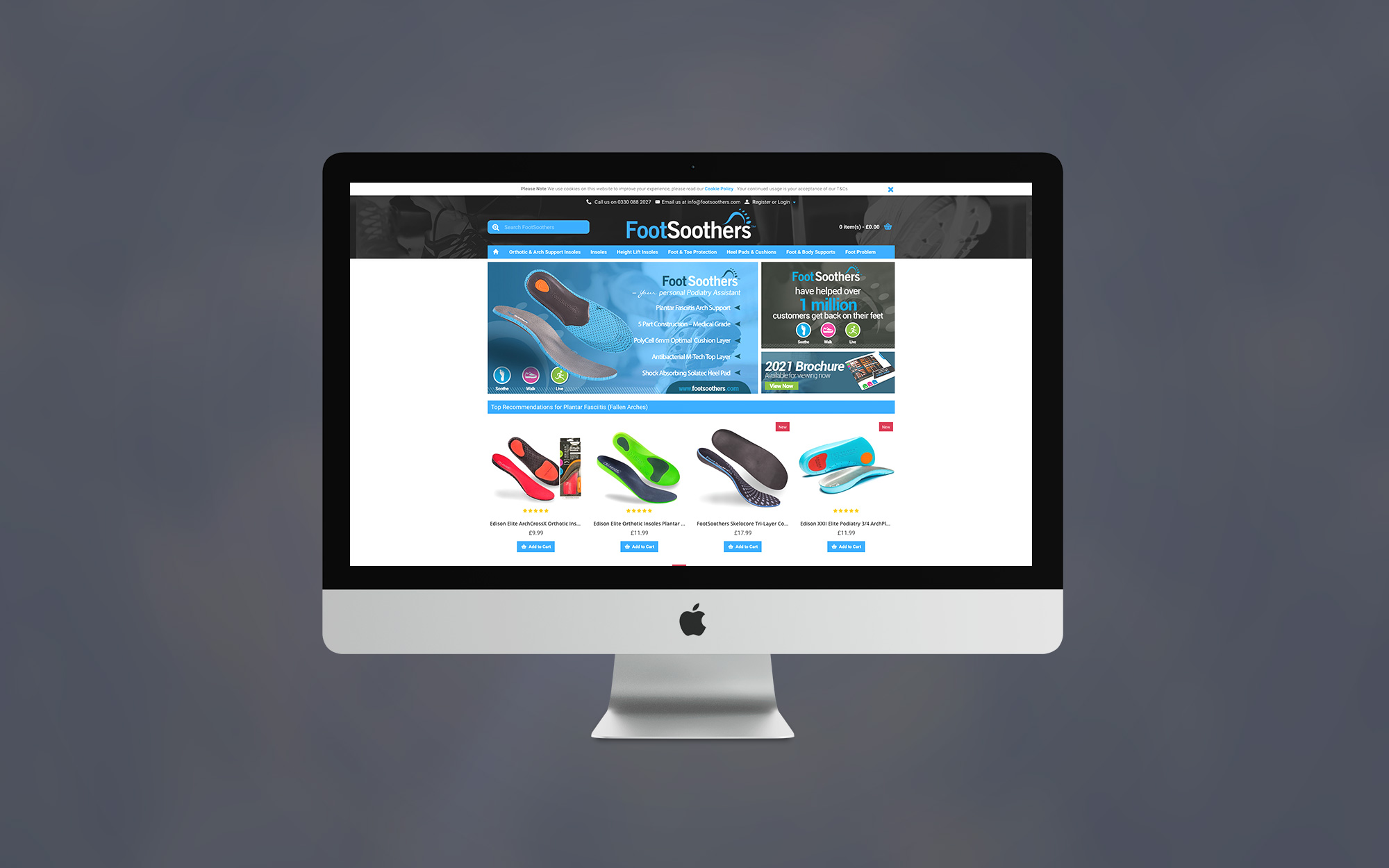 The FootSoothers online shop on a desktop screen