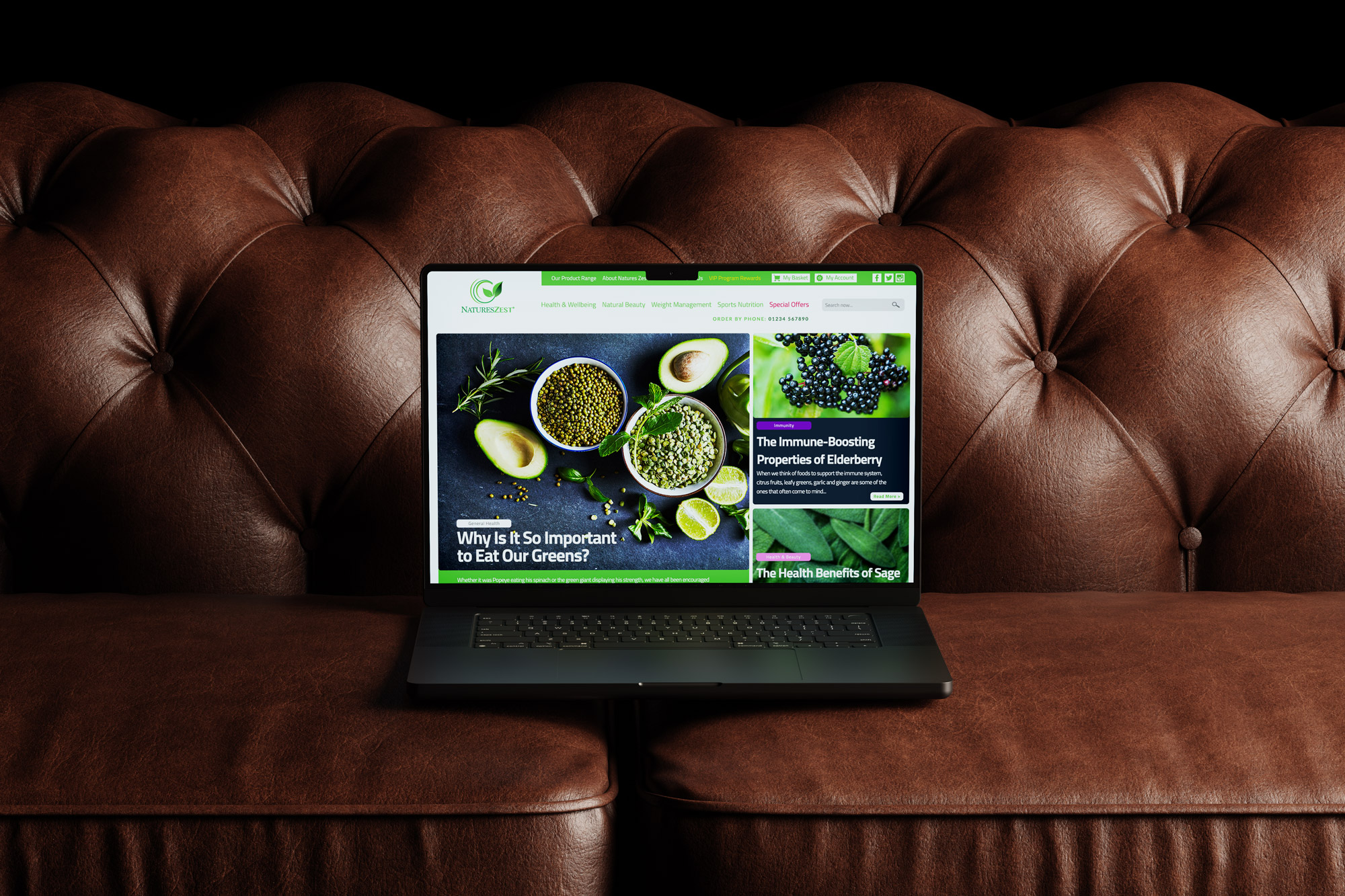 A client website open on a laptop