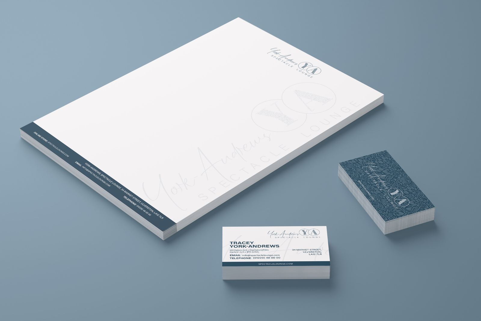 York Andrews letterhead and business cards with an elegant script logo